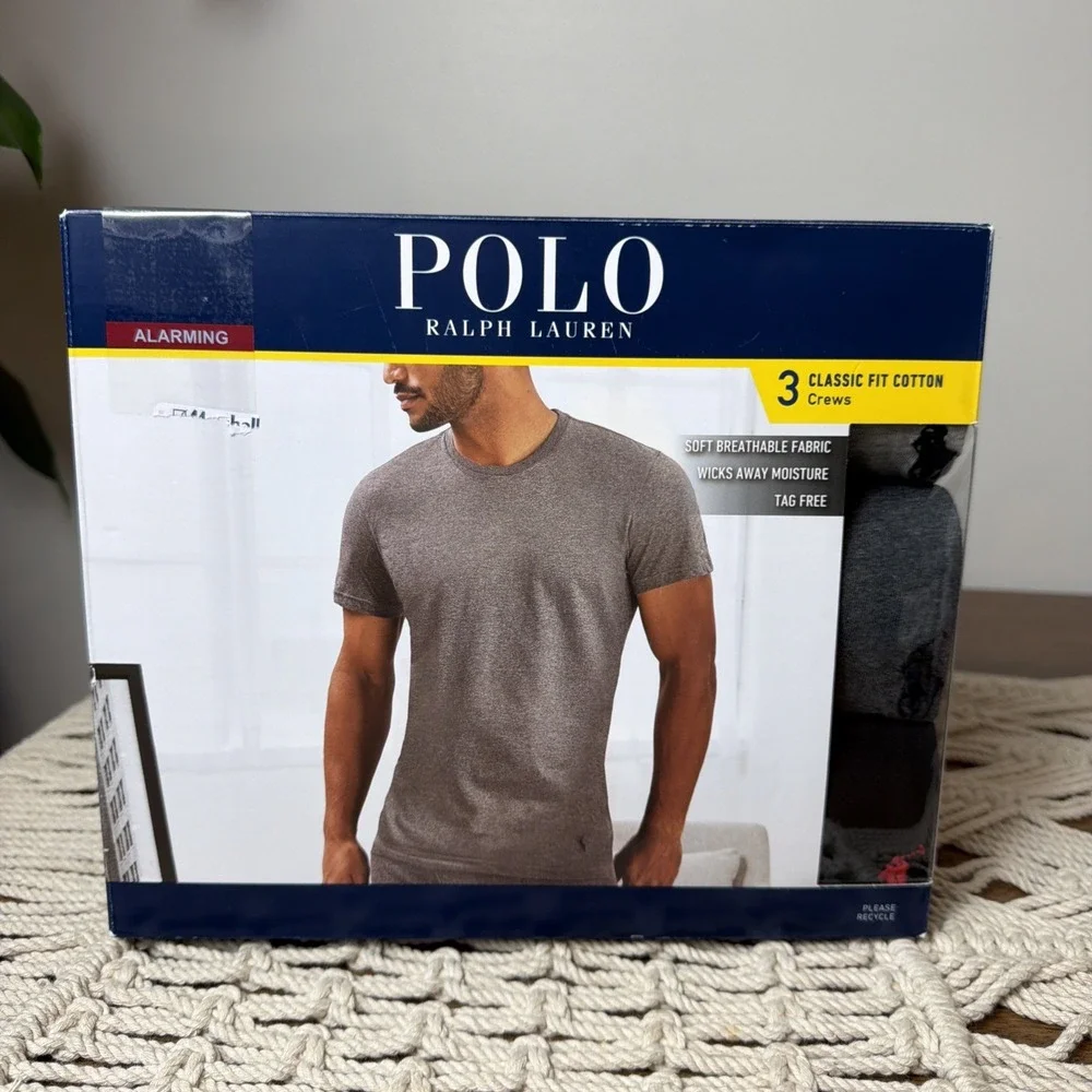 Polo Ralph Lauren Mens Large Gray Black Classic Fit Crew Neck 3 Pack T-Shirt NEW